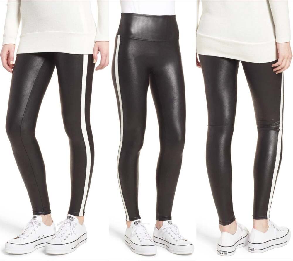 Spanx Faux Leather Race Stripe Legging 3X Plus Size Sportscore Body Contouring